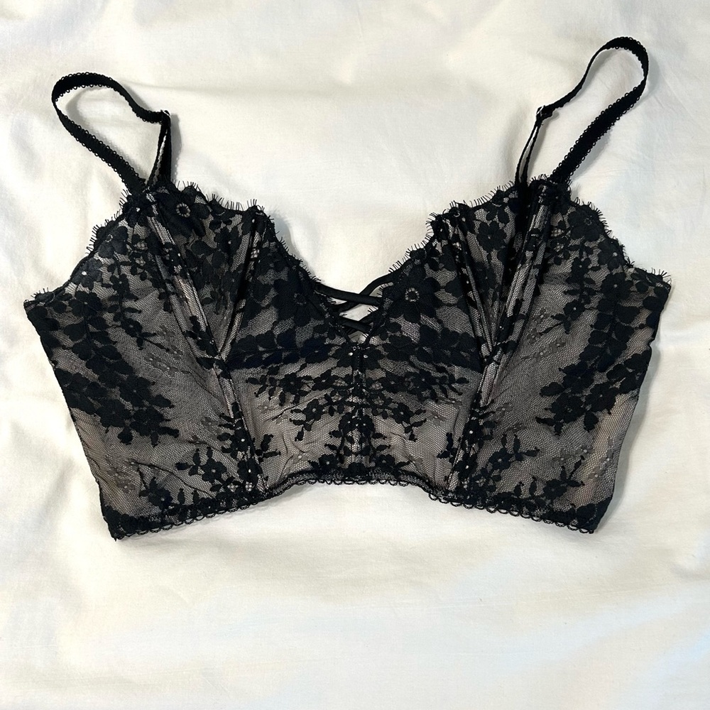 Victoria's Secret Black Floral Lace Bralette
